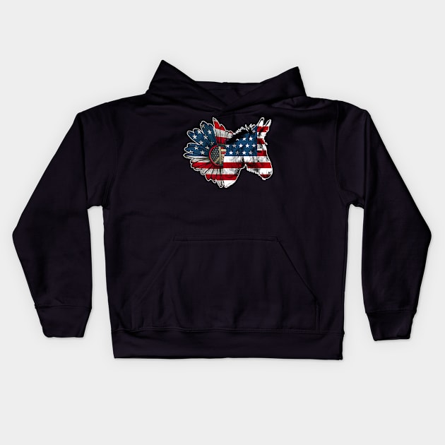 Heart Sunflower Donkey USA Flag Firework 4th Of July Kids Hoodie by Kaileymahoney